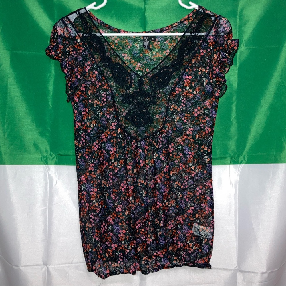 Sheer embroidered flower top